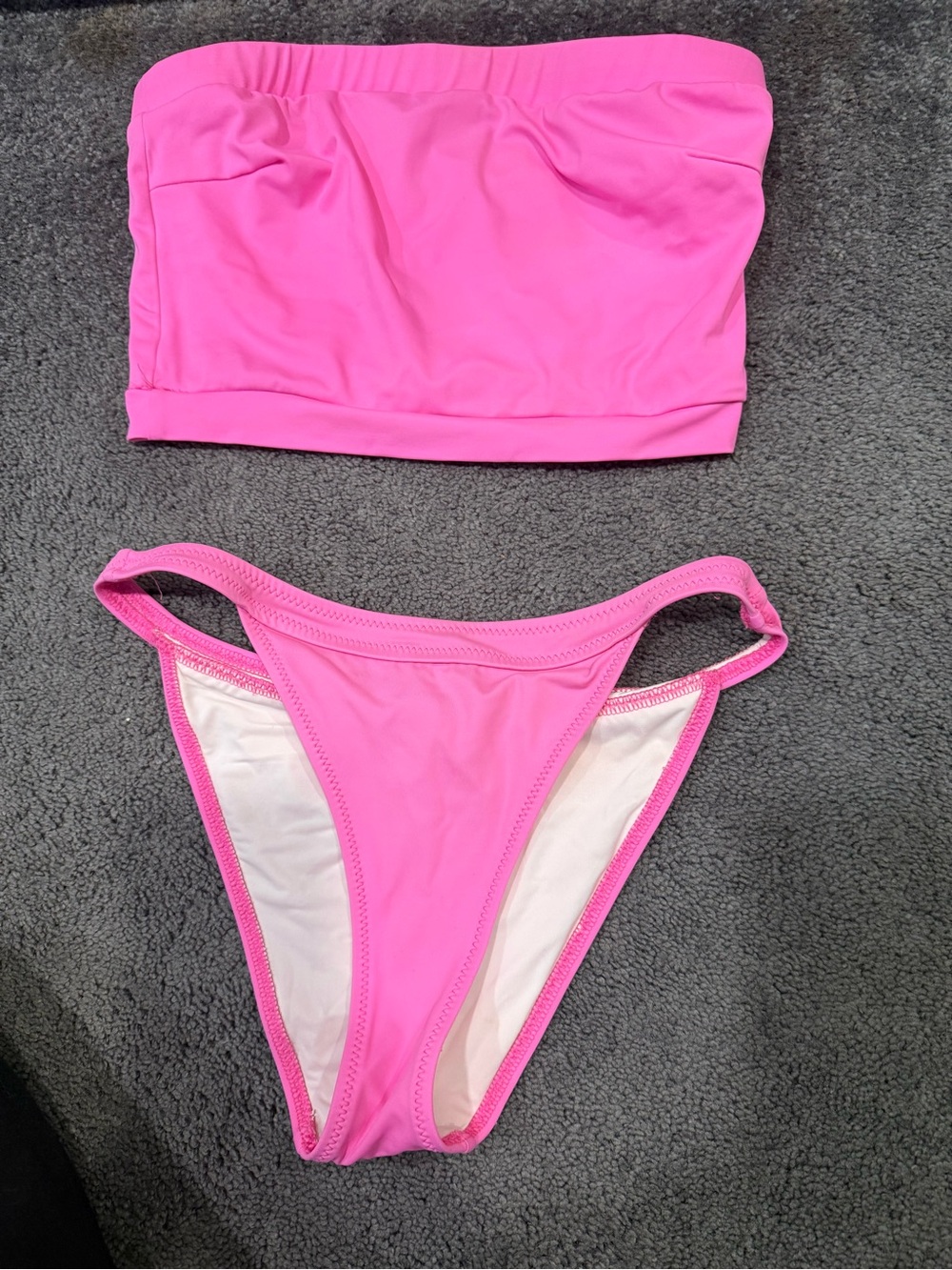 Re/Done Solid Striped Bright Pink Strapless Bikini Set